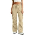 thumbnail image 4 of Garbnen Cargo Pants Womens Drawstring Baggy Wide Legs Pants for Women Spring Fleece Womens Joggers with Multiple Pockets, 4 of 6