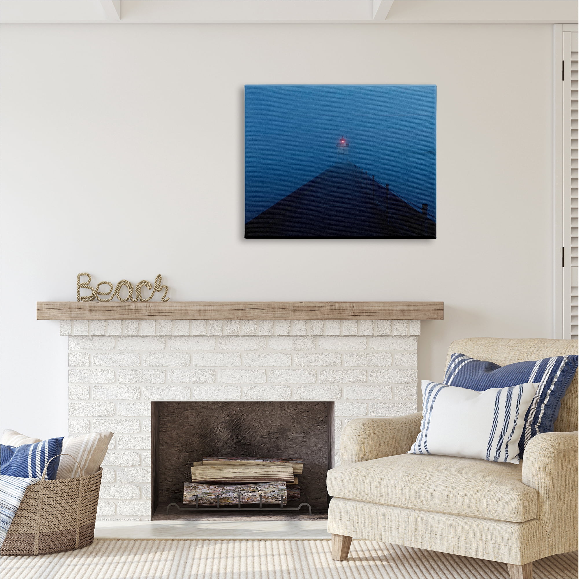 Stupell Industries Foggy Lighthouse Dock Landscape Photography Gallery Wrapped Canvas Art Print Wall Art, 40 x 30