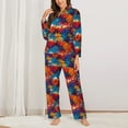 thumbnail image 2 of KLL Colorful Hawaii Palms Print Women's Long Sleeve Pajamas with Pants Sleepwear Loungewear 2 Set-Large, 2 of 7
