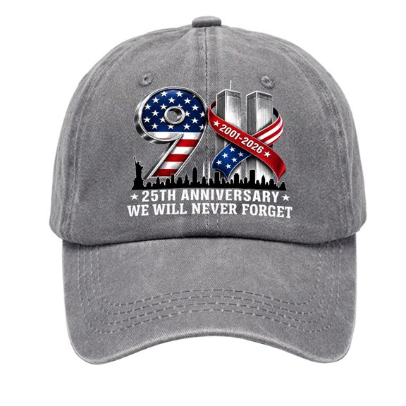 DORKASM 9/11 25th Anniversary Hat 911 Memorial Flag Floral Baseball Gray one size