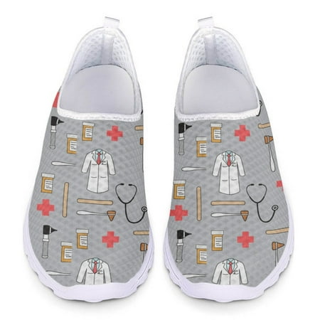 

Big Size Nursing Shoes for Women Cute Nurse Doctor Print Loafers Woman Slip On Flats Mesh Sneakers Summer Ladies Casual Shoes