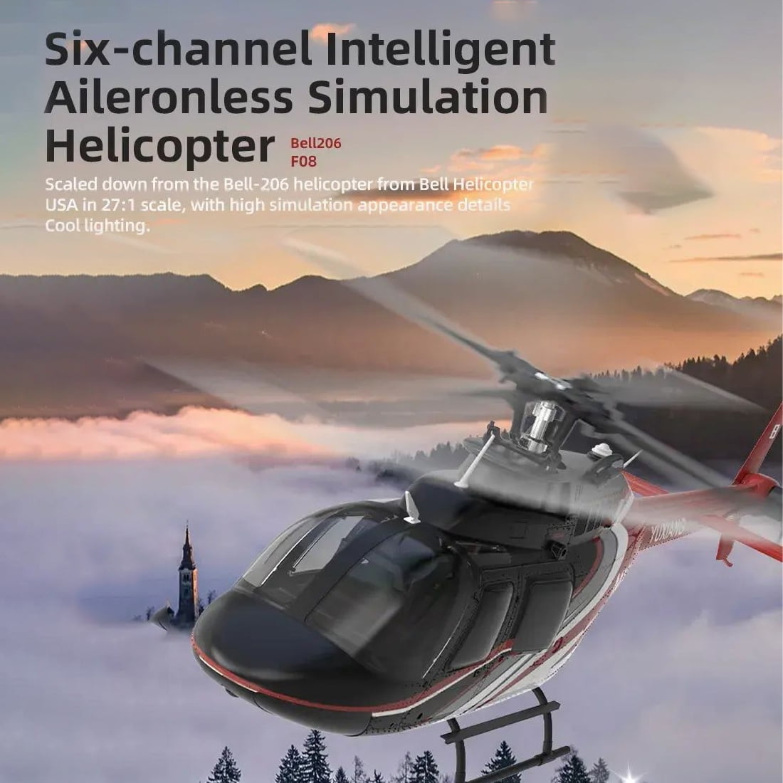 YUXIANG F08 Bell 206 Remote Control Helicopter for Adults, 1/27 Scale 2.4G 6CH Brushless Direct-Drive 3D/6G RC Helicopter with 6-Axis Gyroscope, Altitude Hovering & Optical Flow Positioning - RTF