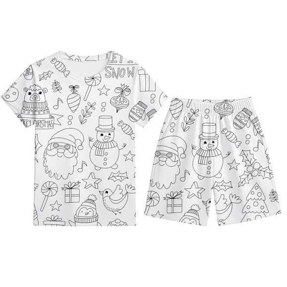 Little Boys Coloring Pajamas For Kids Holiday Themed Sleepwear Short Sleeve Top And Pants Outfit For Boys And Girls Festive Family Matching Toddler Bath Robes Boy 18 Month Old Boy Paja White 6-7 Years