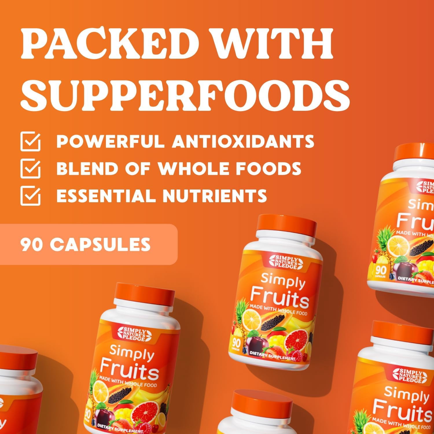 Simply Nature's Pledge - 90 Fruit Capsules - Made with Whole Food Superfoods, Packed with 25 Different Fruits - 100% Soy Free