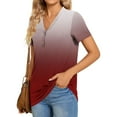 thumbnail image 4 of Scyoekwg Womens Tops Hide Belly Tunic Summer Short Sleeve T Shirts Button V Neck Dressy Casual Loose Blouses for Leggings (Wine,XXXL）, 4 of 7