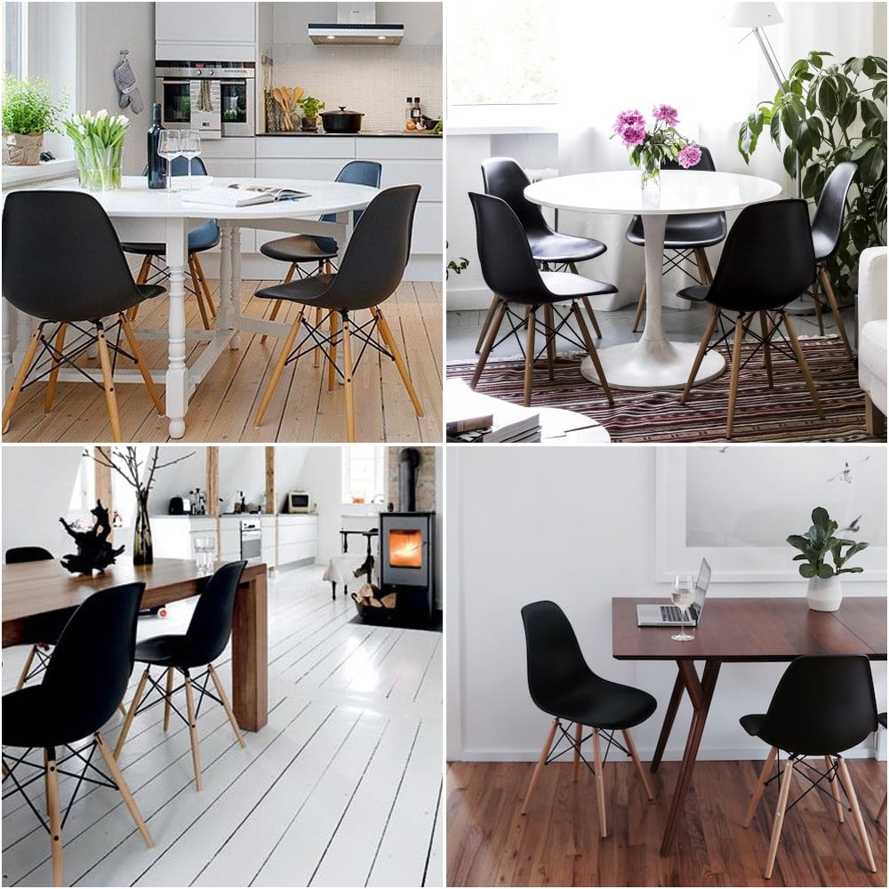 Lacoo Dining Chairs Pre Assembled Modern Style DSW Chair Classic Shell Armless Indoor Kitchen Dining Living Room Side Chairs Set of 4 (Black)