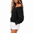 thumbnail image 6 of Titcea Off the Shoulder Sweatshirt for Women V Neck Solid Color Long Sleeve Pullover Sweater Home Daily Shopping Loose Comfy Fall Sweatshirts S-2XL, 6 of 8