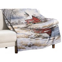 Country Winter Scene with Red Barn Blanket Xmas Merry Christmas Throw Blankets 50"x60" Soft Flannel Cozy Blankets for Couch Bed Decor Birthday Gift Cozy & Warm Plush Throw Blanket Holiday