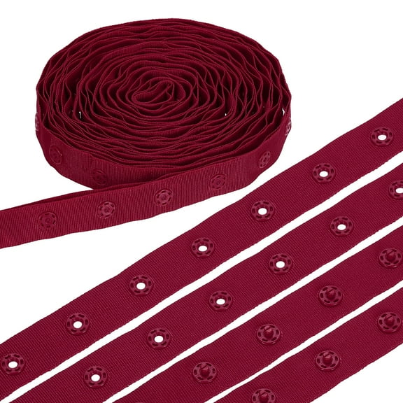 8 Yard Snap Button Tape, Polyester Plastic Snap Button Trim, Sewing Press Stud Ribbon Replacement for DIY Craft Clothes Fabric Sewing, Dark Red