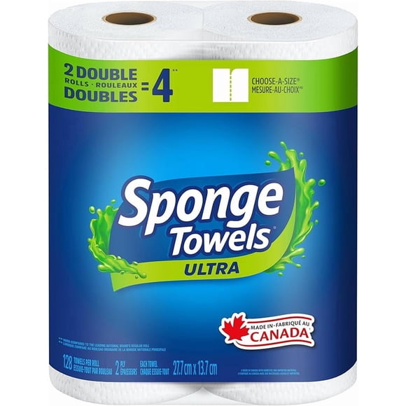SpongeTowels Ultra Paper Towel, Double-Sided Strength, 2 = 4 Regular Rolls