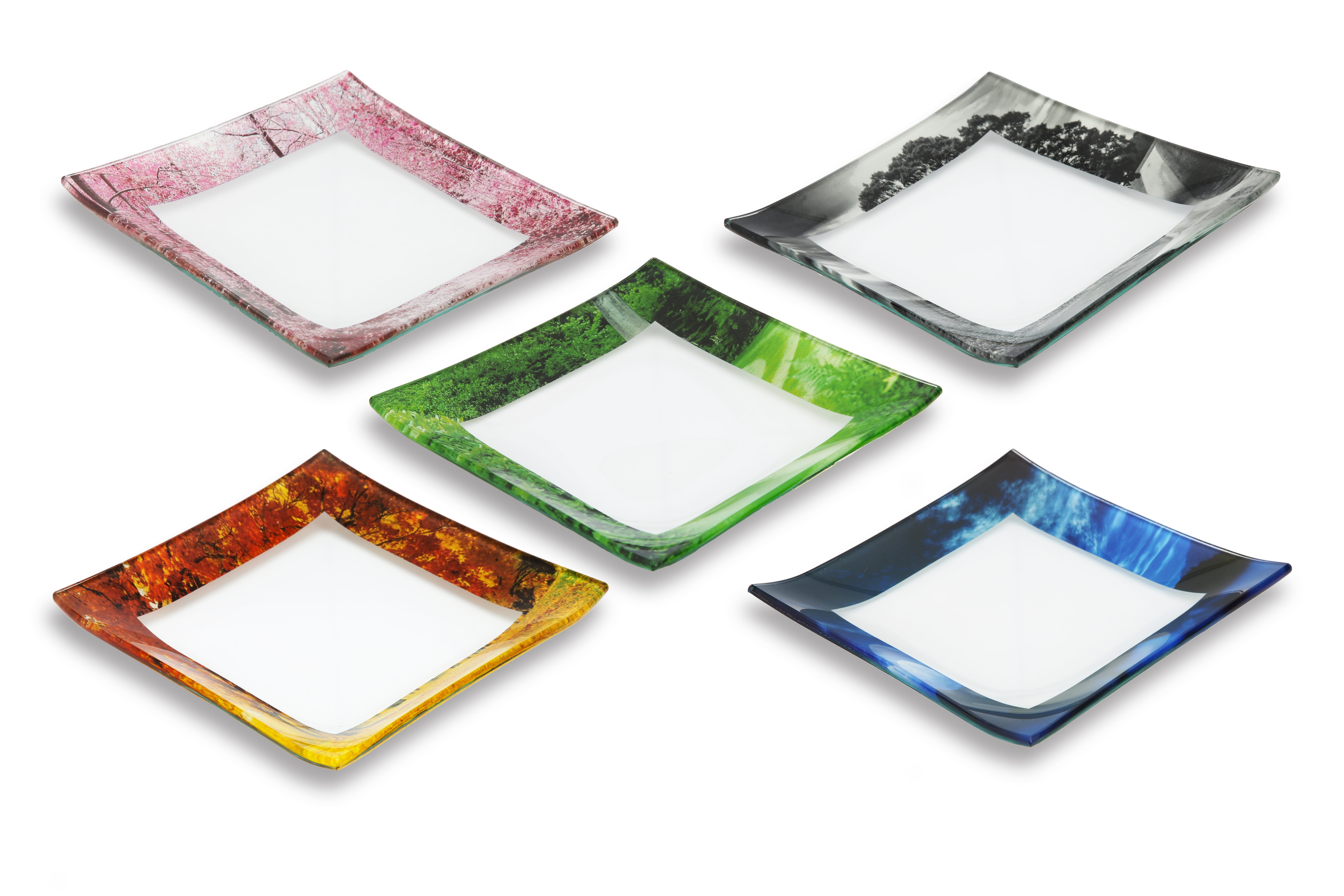 GAC Unique Landscape Design Square Tempered Glass Dessert Plates 6