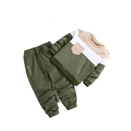 

Casual Colorblock Round Neck Long Sleeve Army Green Toddler Boy Two-piece Outfits ( Boy s)