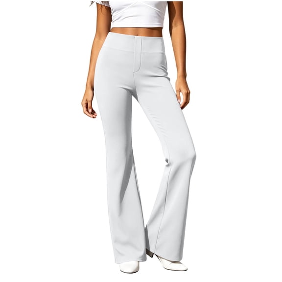 Lenpel Bootcut Yoga Pants for Women Elastic High Waisted Solid Color Trousers Workout Casual Loose Pants for Gym(White,X-Large)