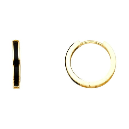 Stylish Diamond Huggie Earrings Onyx Huggies Solid 14k Yellow Gold Round Huggie Hoop Earrings Black Stylish Polished Finish Fancy 15 mm ()