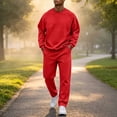 thumbnail image 2 of Men's 2 Piece Loose Fit Crewneck Tracksuit Set, Long Sleeve Pullover Sweatshirt & Drawstring Sweatpants with Side Pockets, Workout Running Activewear Outfit, 2 of 6