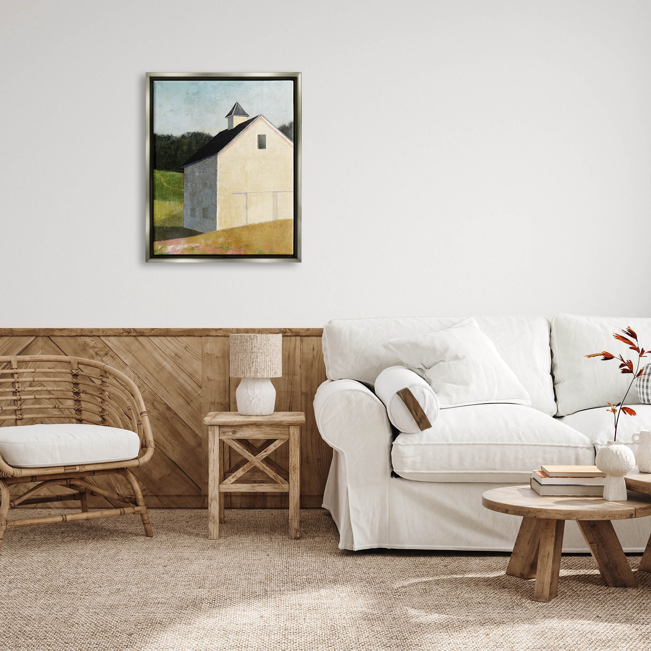 Stupell Industries Countryside Hills Barn Scenery Painting Luster Gray Floating Framed Canvas Print Wall Art, Design by Suzanne Nicoll