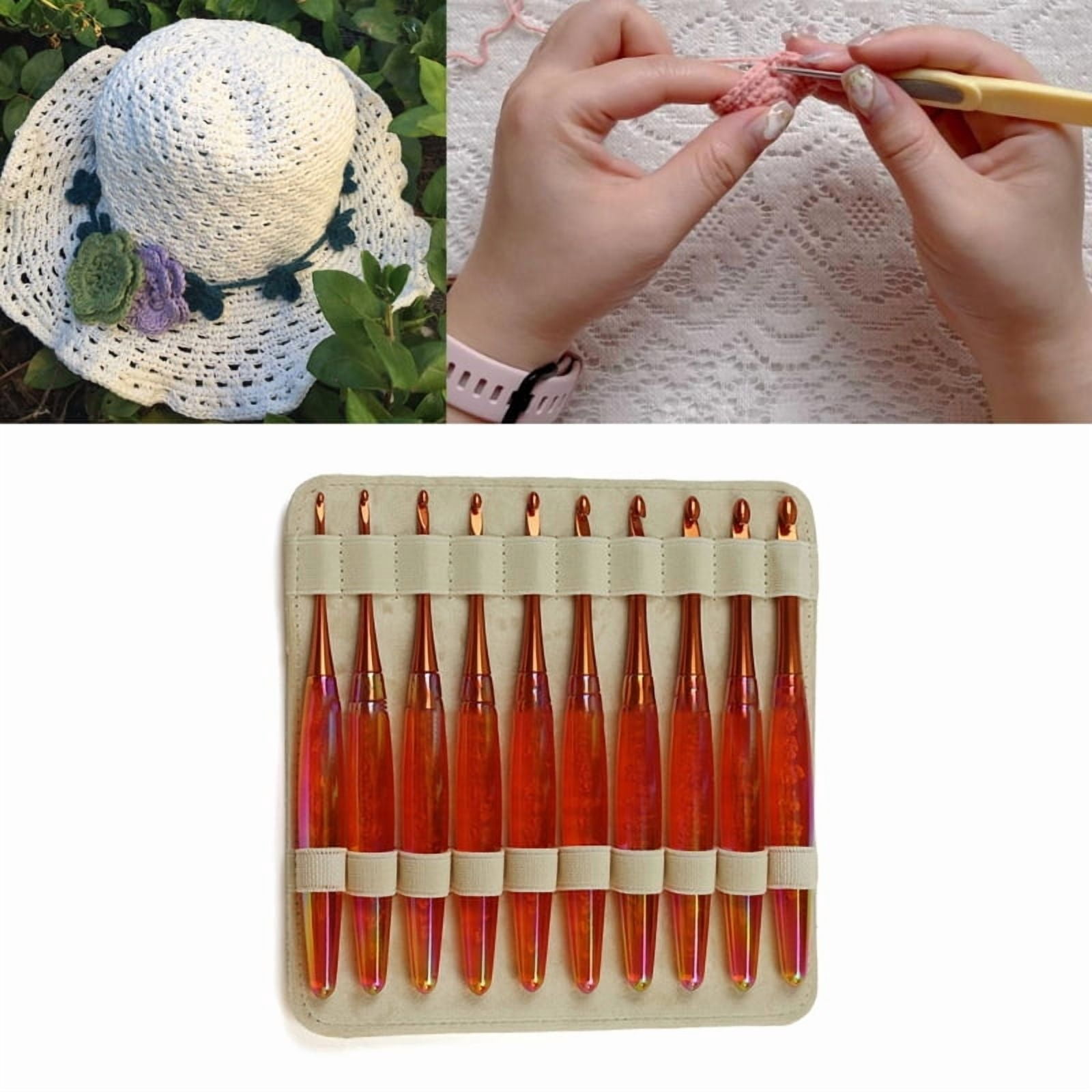 10Pcs Aluminium Crochet Hook Ergonomic Acrylic Grip for Beginner Knitting Craft