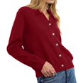 thumbnail image 3 of Women Lapel Collar Sweater Button Up Open Front Fall Knit Jackets Cute Long Sleeve Button Down Cardigan Wine Red S, 3 of 7