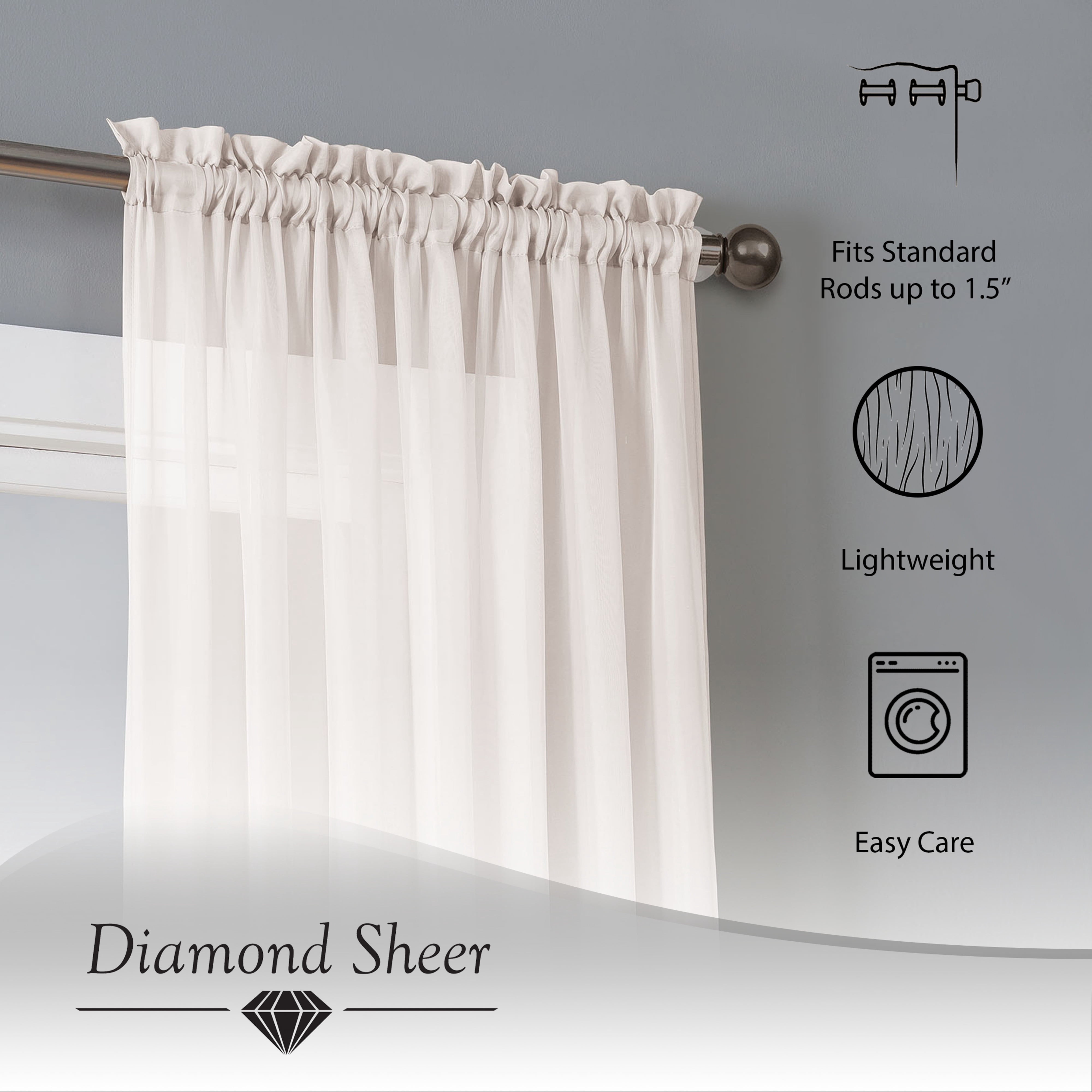 Window Elements Traditional, Contemporary, Farmhouse, Modern 1 Piece Sheer, Light Filtering Curtain Set
