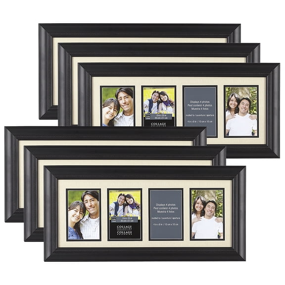 Studio Decor 4 Opening Black Laroche 4" x 6" Collage Frame with Mat, 6 Pack