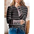 thumbnail image 4 of Camiseta de manga larga a rayas para mujer, ropa con costura de leopardo en la espalda, puños con botones, Tops informales, camiseta de calle para mujer 2021, 4 of 5