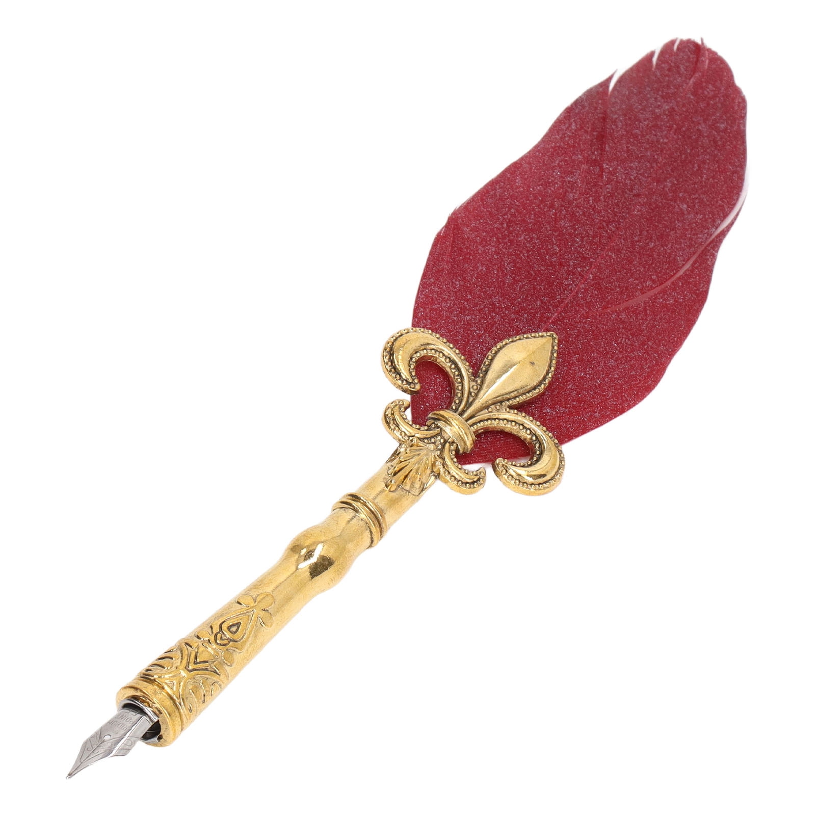 Rupoun Quill Pen and Ink Set Vintage Elegant Glossy Writing Feather Pen Wax Seal Stamp Set Wine Red (11.42 inches / 29 cm)