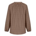 thumbnail image 4 of Olyvenn Stylish Womens Tops Dressy Casual Lantern Long Sleeve Shirts Spring Outfits Textured Business Blouses V Neck Button Down Shirts Brown 6, 4 of 5
