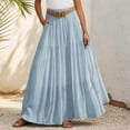 thumbnail image 3 of Maxi Linen Skirts for Women Summer Elastic High Waisted A Line Ruffle Boho Flowy Belted Long Skirt Beach Vacation Clothes, 3 of 7