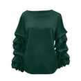 thumbnail image 2 of Yteetum Christmas Sweatshirt for Women Oversized Crewneck Pleated Ruffle Trim Drop Shoulder Pullover Hoodless Sweatshirts Womens Casual Solid Round Neck Loose Lantern Sleeve Xmas Holiday Sweatshirts, 2 of 7