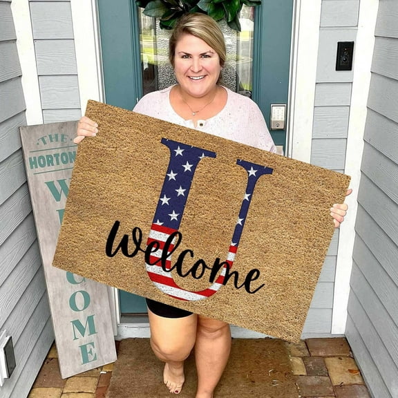 kladzum 4th of July Door Mat Patriotic Doormat Entryway Rug Welcome Independence Day Doormat Stain and Fad Patriotic Decor Welcome Outdoor Mat 4th of July Decor