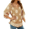 thumbnail image 3 of UVN Womens Summer Blouses Bohemian 3/4 Bell Sleeve Shirts for Women V Neck Flowy Casual Pleated Tops, 3 of 8