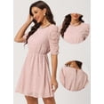 thumbnail image 2 of Disfraz de navidad Allegra K Vestido corto mujer mangas fruncidas estrellas metálicas doradas Rosa L, 2 of 6
