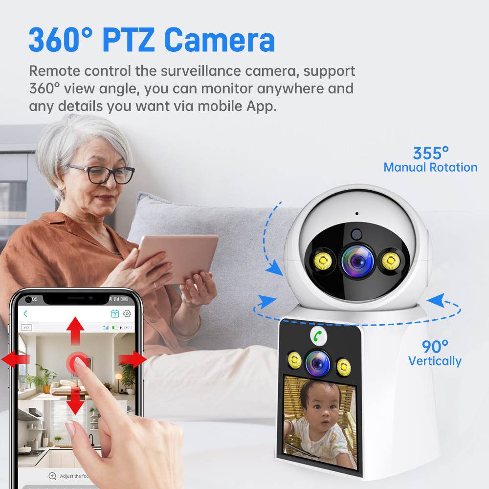 DIFANG Yoosee 4K Dual Screen Two Way Video Call WiFi baby monitor Camera, Auto Tracking, Color Night Vision