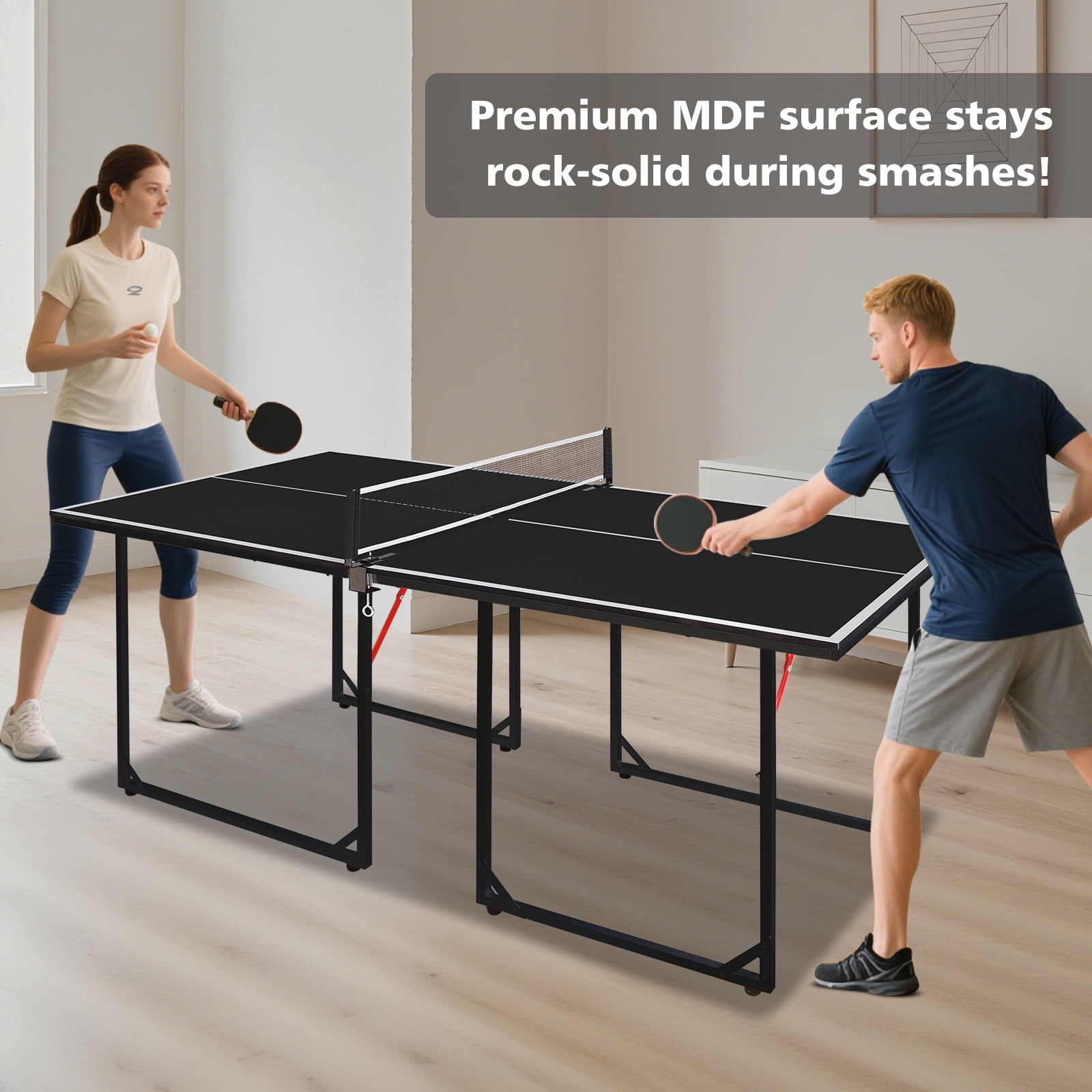 HooKung 6ft Ping Pong Table Foldable Table Tennis Table for Indoor Outdoor with Net, Table Tennis Paddles and Balls, Multi-Use Family Game Table for Kid Teenager Adult