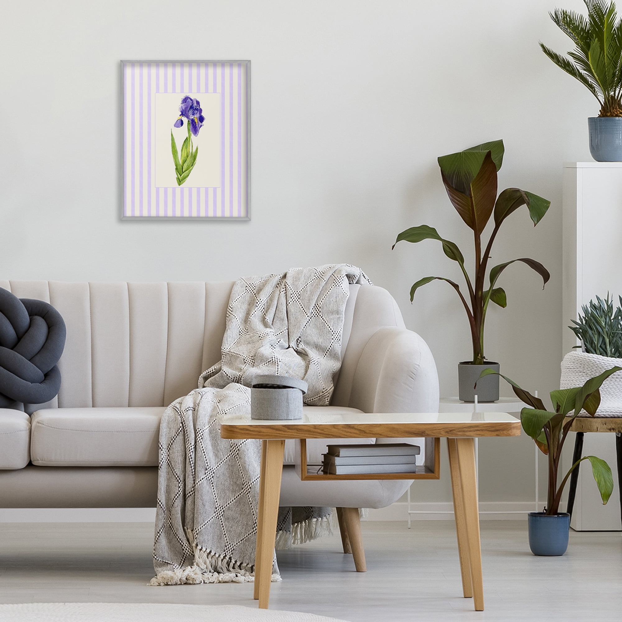 Purple Stripe Iris Gray Framed Giclee Art, design by Lisa Wehmeyer