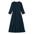 thumbnail image 5 of BRGZLK Women Maxi Dresses Solid Color V Neck Long Sleeve Cotton Linen Beach Sundress Lightweight Casual Loose Flowy Dress with Pockets Navy XL, 5 of 8