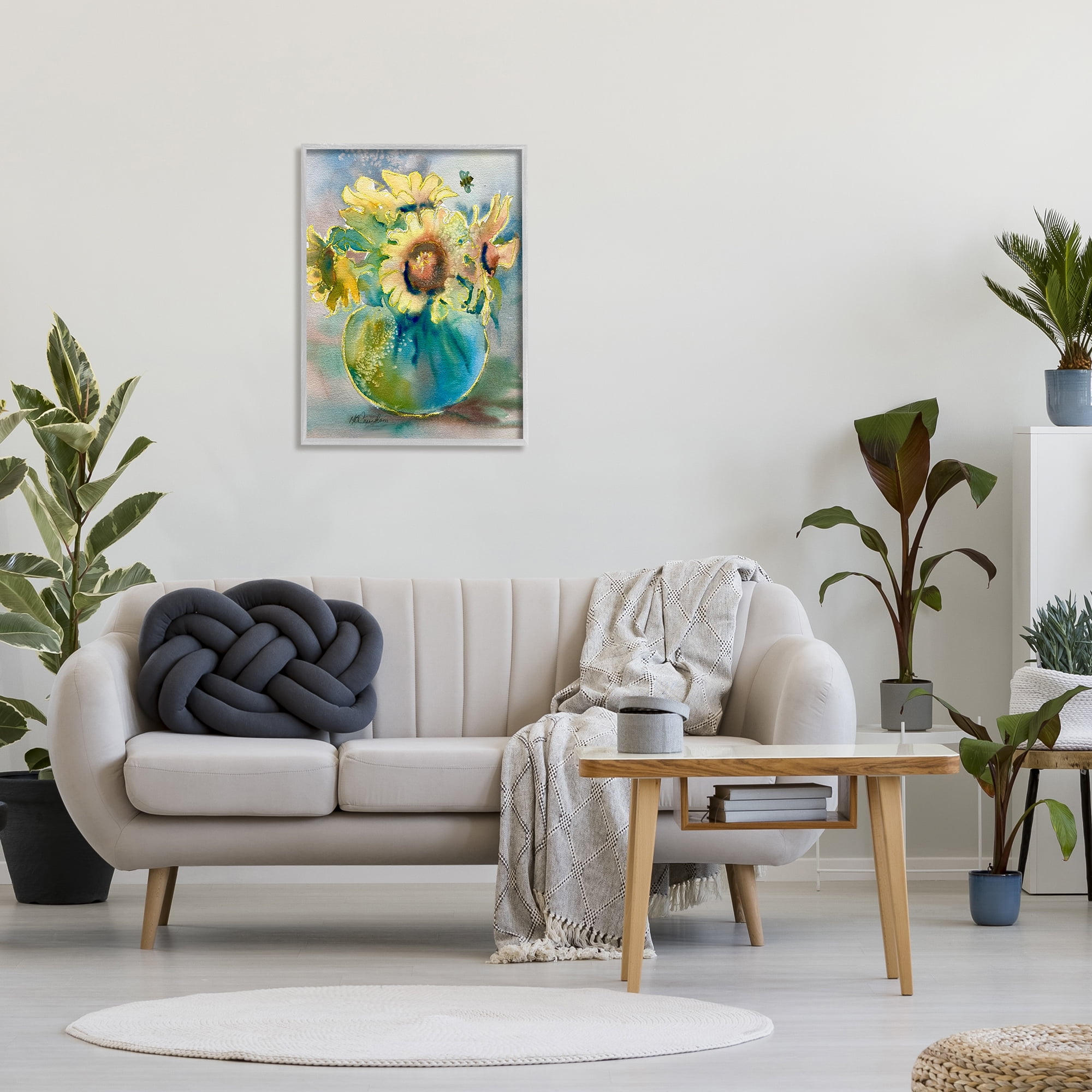 Stupell Industries Modern Yellow Daisies Botanical & Floral Painting Gray Framed Art Print Wall Art, 24 x 30