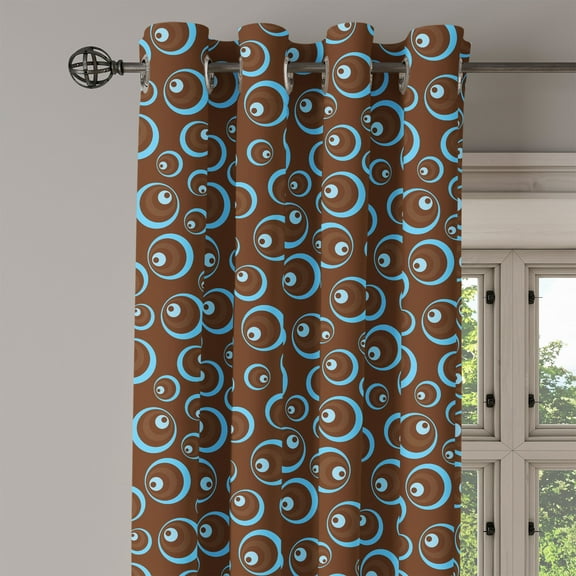 Ambesonne Brown and Blue Grommet Curtain Single Panel, Circular Design, 50"x60", Brown Pale Blue