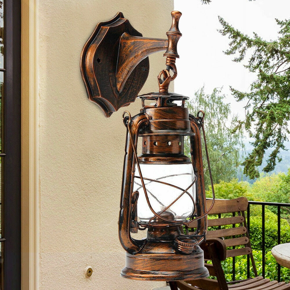 5W Vintage Wall Light Shade, E27 Bulb Holder, Lantern Sconce Lampshade for Outdoor Porch, 165-265V, Bronze