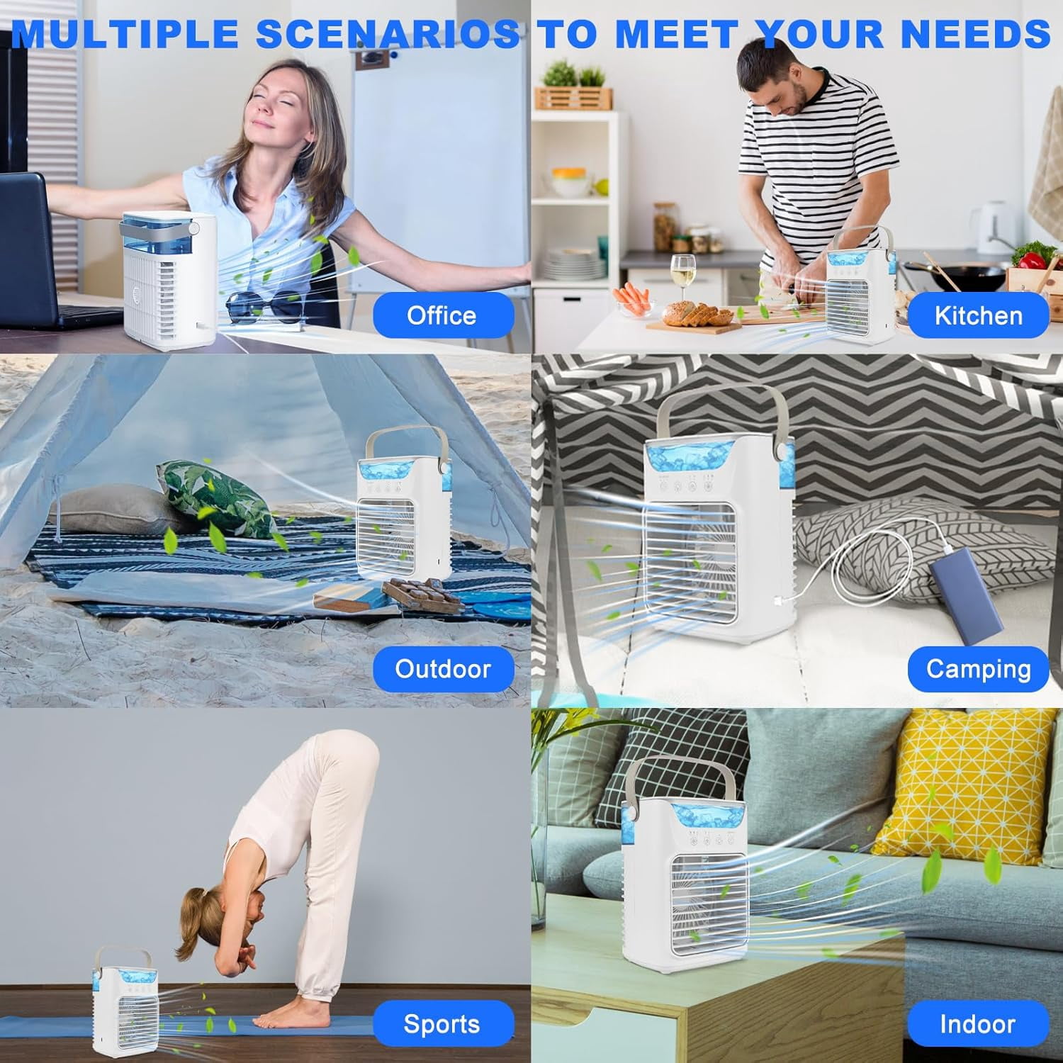 Flaremore Air Conditioner Portable, Personal Mini AC with 2 Gear Misting, 3 Speeds Wind & Timing, 7 Color Ambient Lights, 24oz Removable Water Tank for Bedroom Office Picnic