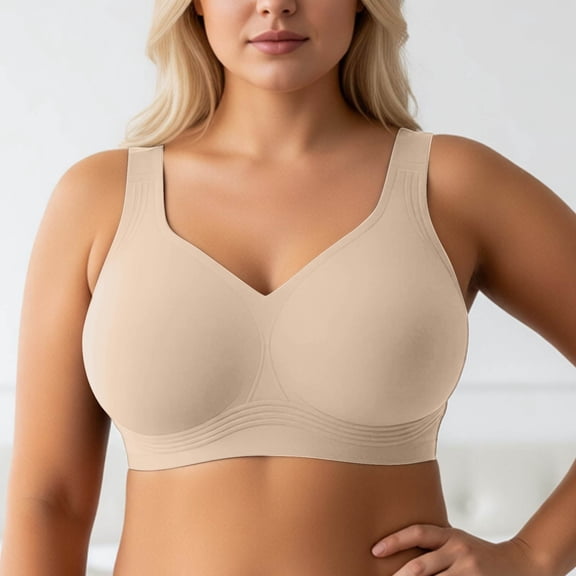 Supportive Wireless Full Coverage Bra for Everyday Comfort and Natural Shape Enhancement — Seamless Uplift Plus Size Everyday Wireless Bra for All Seasons, XXL, Khaki