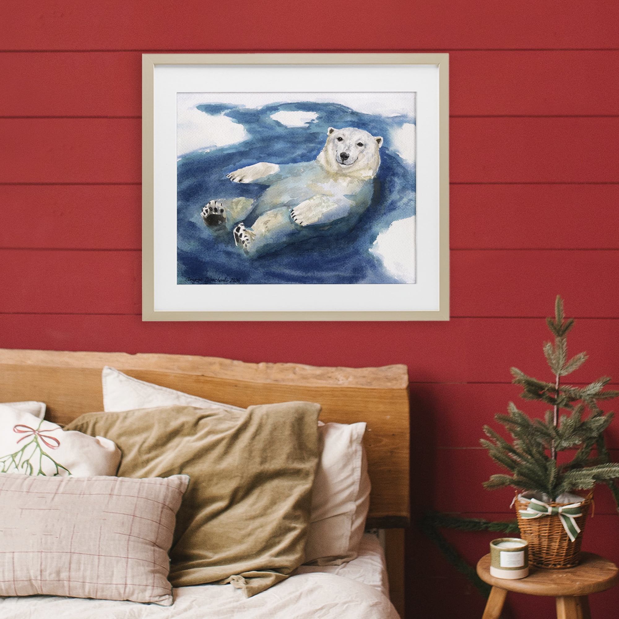 Stupell Industries Polar Bear Icy Bath Time Birch Framed Print Under Glass, design by George Dyachenko