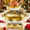 thumbnail image 1 of WARMOUNTS Gold Chafing Dishes for Buffet 2 Pack, 5QT Stainless Steel Round Chafers and Buffet Warmers Sets with Lid Holder, Rolled Rim Process, Stack, 1 of 9
