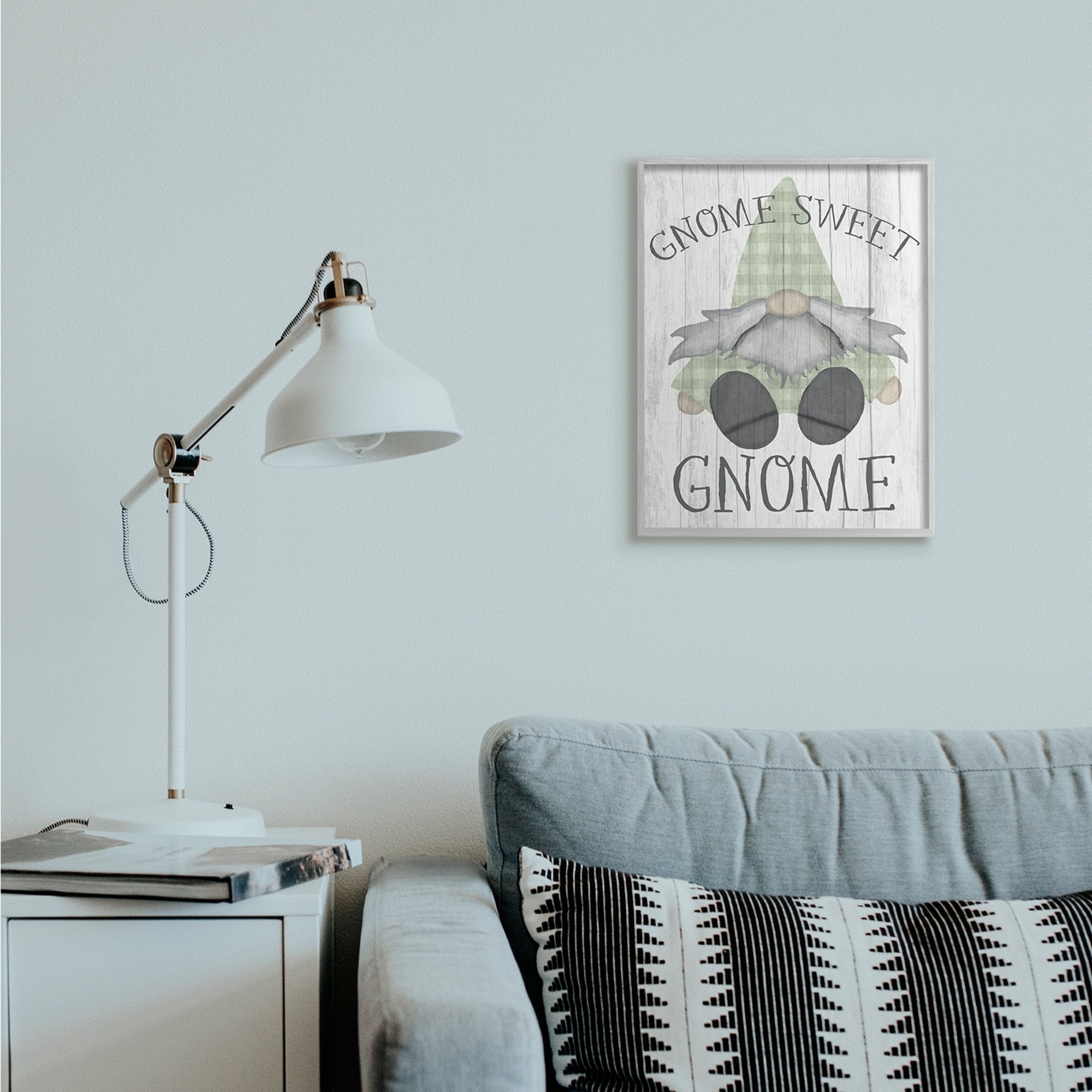 Stupell Industries Gnome Sweet Gnome Garden Home Pun Fairy Tales & Fantasy Painting Gray Framed Art Print Wall Art, 16 x 20