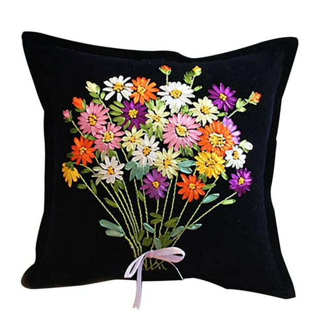 Black Cushion Ribbon Embroidery for Heimwerken Decor Gift 1