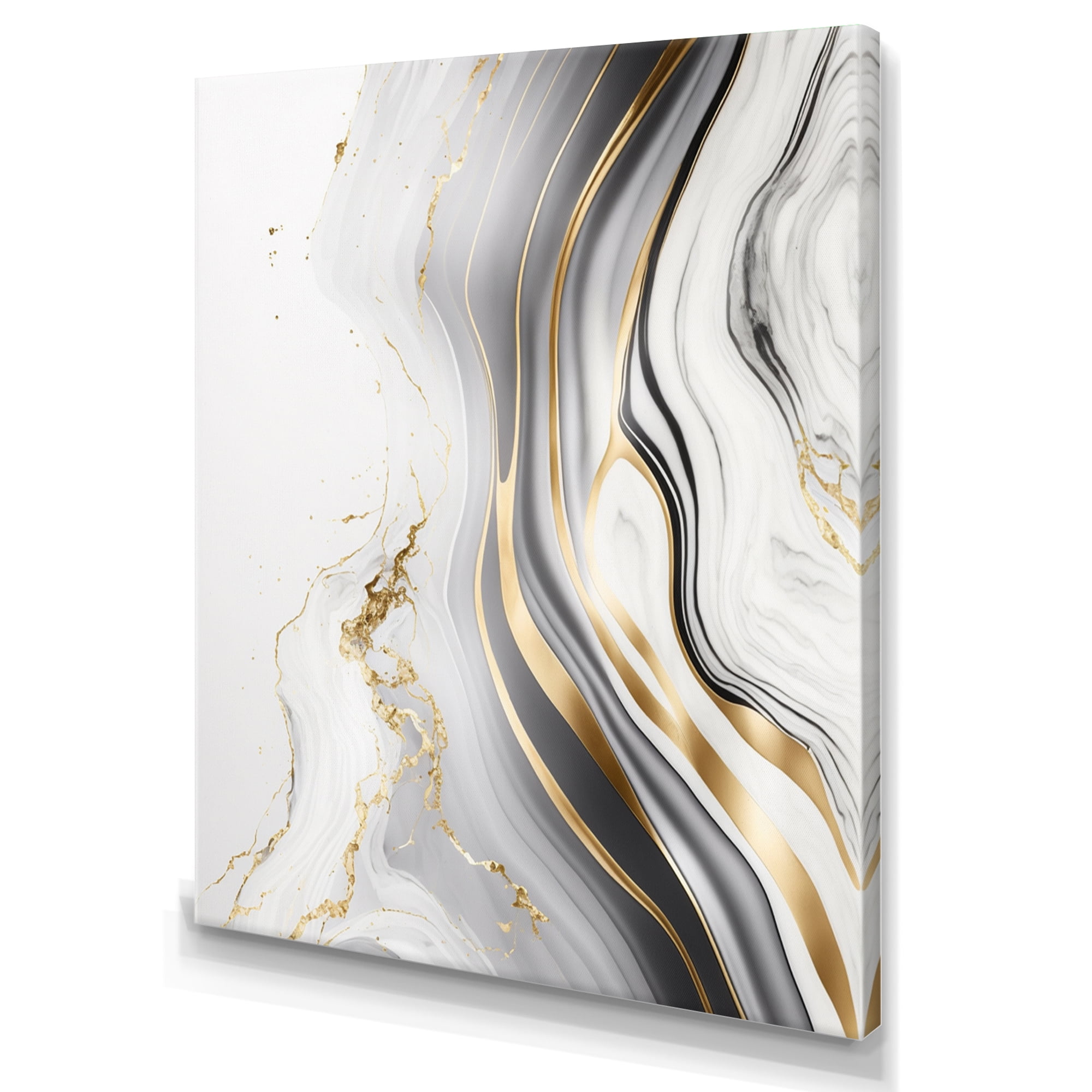 ArtbyHannah 2 Pieces 16x24 inch Modern Abstract Framed Canvas Wall Art Set  with Gold Foils for Living Room 