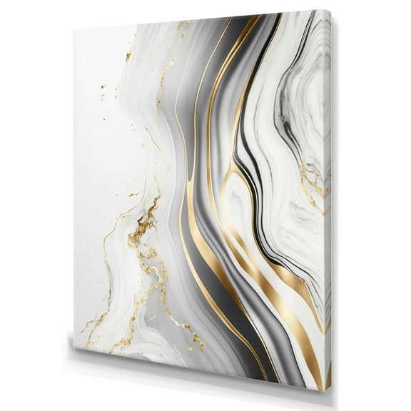 Designart Abstract Geode Marble Waves Grey III Canvas Wall Art