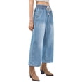 thumbnail image 5 of High Waist Women Elastic Waist Casual Ankle Capris Straight Denim Pants Drawstring Jeans, 5 of 5