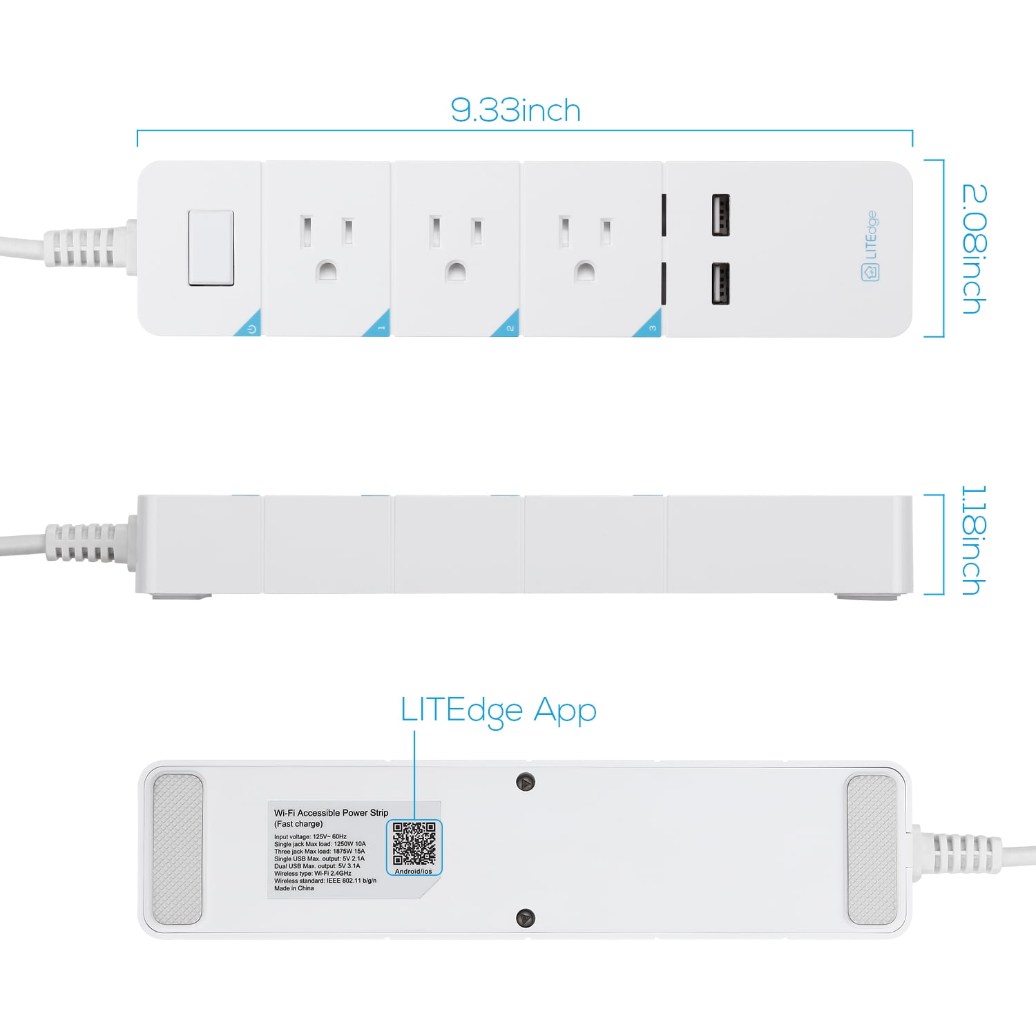 LITEdge WiFi Outdoor Smart Plug 250V, 2 Independently Control Sockets Power  Outlet, Compatible with Google Home & Alexa, APP Cordless Remote Timer