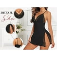thumbnail image 4 of ValueVibe Lingerie for Women Lace V Neck Spaghetti Straps Babydoll Sleepdress High Slit Chemise Nighty, Black S, 4 of 9